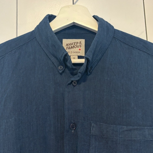 Naked & Famous Indigo Tie Dye Basketweave Long Sleeve Shirt - Small - Picture 3 of 12